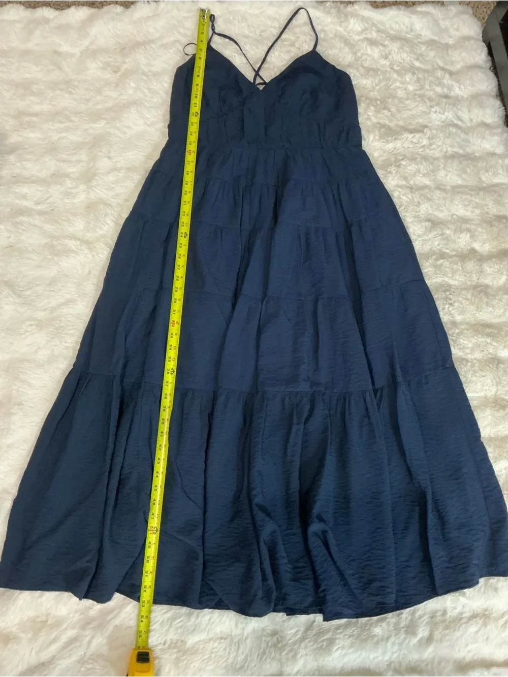 Abercrombie & Fitch Navy Tiered V-Neck Maxi with Spaghetti Straps With Pockets